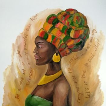 Painting titled "African-american wo…" by Natalia Shestopalova, Original Artwork, Oil Mounted on Wood Stretcher frame