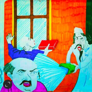 Schilderij getiteld "The crazy guests" door Art Abrar Abbas, Origineel Kunstwerk, Balpen