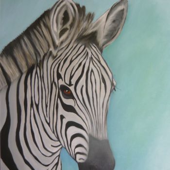 Painting titled "Zebra" by Peggy Bocquez, Original Artwork, Oil