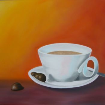 Painting titled "Café praliné" by Peggy Bocquez, Original Artwork, Oil