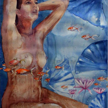 Malarstwo zatytułowany „Mermaid V” autorstwa Durgesh Goswami, Oryginalna praca