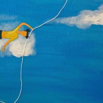 Pittura intitolato "Dans les nuages" da Art Et Inclusion Exposition, Opera d'arte originale, Acrilico