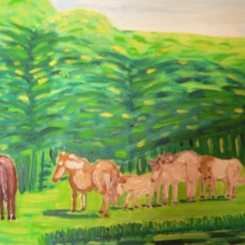 Painting titled "Les chevaux" by Jacques Bonjour, Original Artwork, Oil