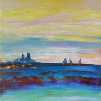 Painting titled "MARINE Antibes les…" by Michèle Froment, Original Artwork, Oil Mounted on Wood Stretcher frame