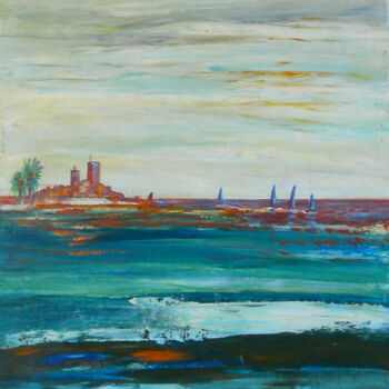 Painting titled "ANTIBES LES REMPART…" by Michèle Froment, Original Artwork, Oil Mounted on Wood Stretcher frame