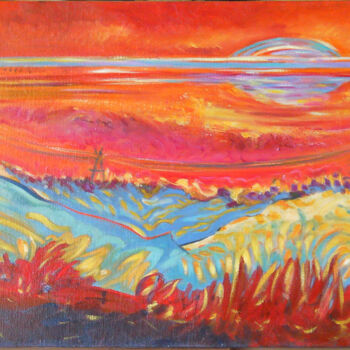제목이 "SOLEIL SUR LA PROVE…"인 미술작품 Michèle Froment로, 원작, 기름 나무 들것 프레임에 장착됨