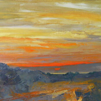 Painting titled "COUCHER DE SOLEIL E…" by Michèle Froment, Original Artwork, Oil Mounted on Wood Stretcher frame