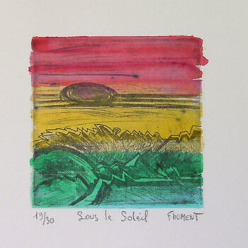 Printmaking titled "SOUS LE SOLEIL REF.…" by Michèle Froment, Original Artwork, Engraving Mounted on Cardboard