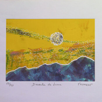 Printmaking titled "DESCENTE DE LUNE RE…" by Michèle Froment, Original Artwork, Engraving Mounted on Cardboard