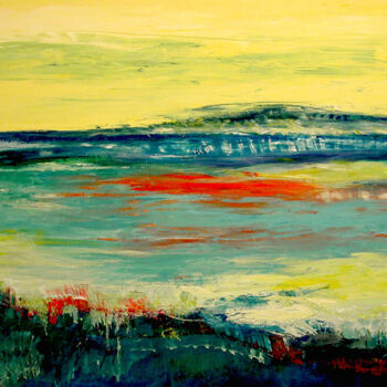 Painting titled "MARINE -COUCHER DE…" by Michèle Froment, Original Artwork, Oil Mounted on Wood Stretcher frame
