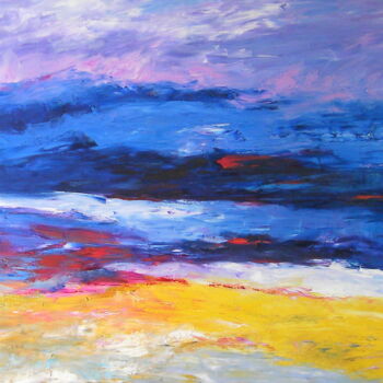 Painting titled "CIEL ET MER  REF. 3…" by Michèle Froment, Original Artwork, Oil Mounted on Wood Stretcher frame