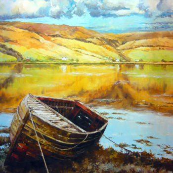 Peinture intitulée "old boat" par Sergey Kudryavtsev, Œuvre d'art originale, Huile