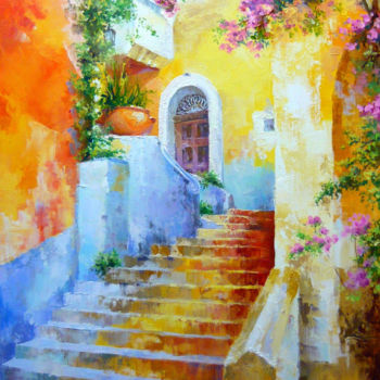 Painting titled "Italian courtyard" by Sergey Kudryavtsev, Original Artwork, Oil