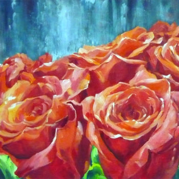 Pintura intitulada "Red roses" por Sergey Kudryavtsev, Obras de arte originais, Óleo