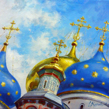 Painting titled "Domes of the monast…" by Sergey Kudryavtsev, Original Artwork, Oil