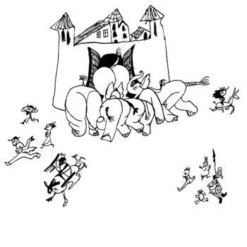 Disegno intitolato "Слоны застрявшие в…" da Iulia Lomova Ustiugova, Opera d'arte originale