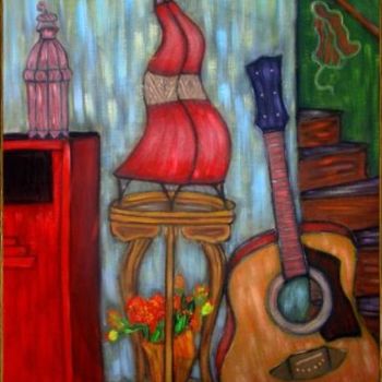 Painting titled "lampes et guitare" by Madi, Original Artwork, Oil