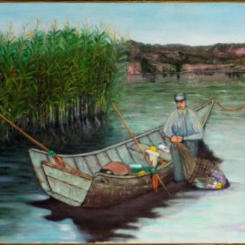 Malerei mit dem Titel "Nettoyage du fleuve" von Madi, Original-Kunstwerk, Öl
