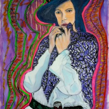 Peinture intitulée "femme au couteau" par Madi, Œuvre d'art originale, Huile