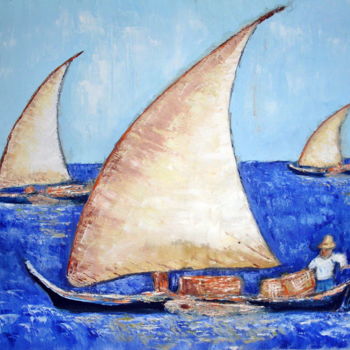 Pintura titulada "partie de pêche" por Madi, Obra de arte original, Oleo