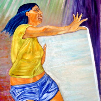 Pintura titulada "jeune femme en vaca…" por Madi, Obra de arte original, Oleo