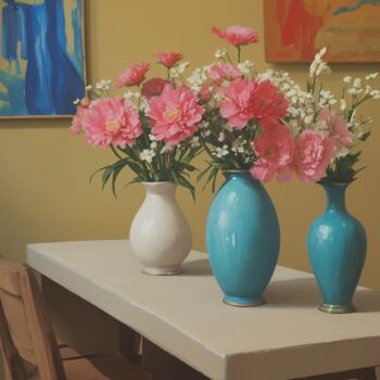 Arts numériques intitulée "Flowers on the Tabl…" par Art_master, Œuvre d'art originale, Image générée par l'IA