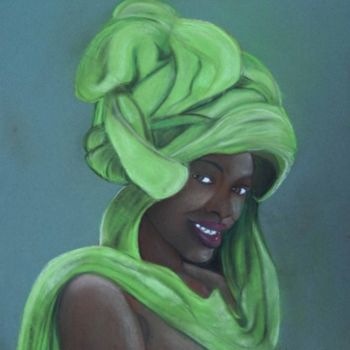 Pintura intitulada "Africaine au turban…" por Art-Monia, Obras de arte originais