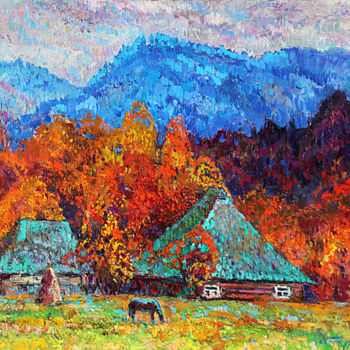 Painting titled "Autumn in Carpathia…" by Pavlo Hotsyk, Original Artwork, Oil