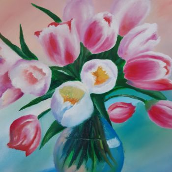 Pittura intitolato "Tulips" da Helen Kushcheva, Opera d'arte originale, Olio