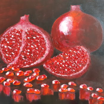 Painting titled "Pomegranates" by Helen Kushcheva, Original Artwork, Oil