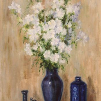 Pintura intitulada "белые цветы" por Dmitrii Shcherbakov, Obras de arte originais, Óleo
