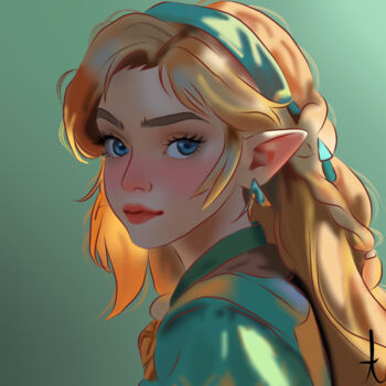Arts numériques intitulée "Princesse Zelda" par Art'S Line, Œuvre d'art originale, Peinture numérique