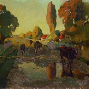 Painting titled "Summer evening." by Eugenie Sizov, Original Artwork, Oil