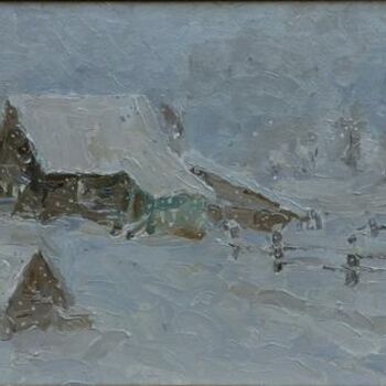 Painting titled "Snow in the morning." by Eugenie Sizov, Original Artwork, Oil