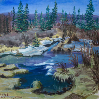 Pintura intitulada "River Tuekta" por Olga Smirnova, Obras de arte originais, Óleo