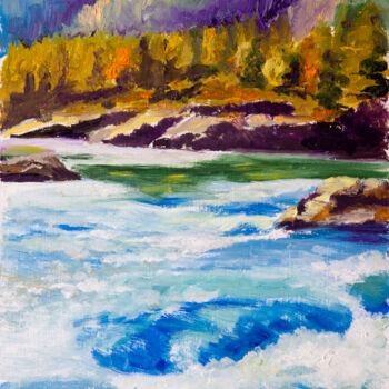 Painting titled "River wave" by Olga Smirnova, Original Artwork, Oil