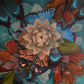 Pintura intitulada "Mandala du papillon" por Art Sueno, Obras de arte originais, Óleo