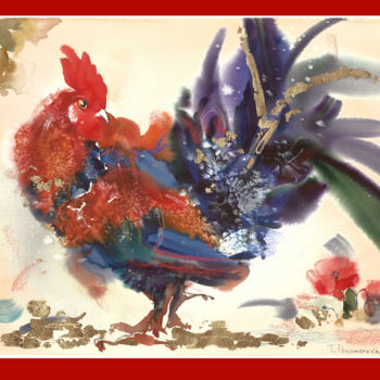 Картина под названием "Солнечная птица 15" - Tatiana Ponomareva, Подлинное произведение искусства, Акварель