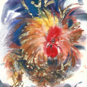 Malerei mit dem Titel "Солнечная птица ИЮНЬ" von Tatiana Ponomareva, Original-Kunstwerk, Aquarell Auf Karton montiert