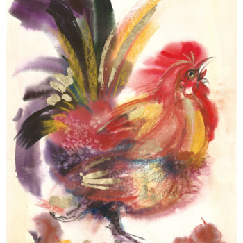 Painting titled "sun bird of october" by Tatiana Ponomareva, Original Artwork, Watercolor Mounted on Cardboard