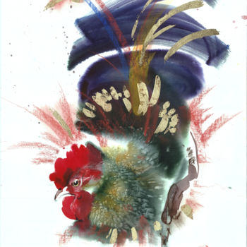 Malerei mit dem Titel "Солнечные птицы "АП…" von Tatiana Ponomareva, Original-Kunstwerk, Aquarell