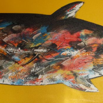 Painting titled "Yellow Tuna" by Arta Wijaya, Original Artwork, Acrylic Mounted on Wood Stretcher frame
