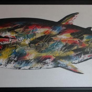 Картина под названием "White Tuna" - Arta Wijaya, Подлинное произведение искусства, Акрил Установлен на Деревянная рама для…