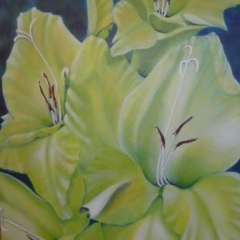 Malerei mit dem Titel "Gladiolen in gelb-g…" von Urs, Original-Kunstwerk, Acryl