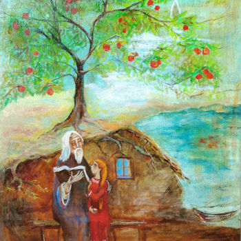 Картина под названием "Дед, расскажи мне..." - Аграфена Гандзюк, Подлинное произведение искусства, Масло Установлен на Дерев…