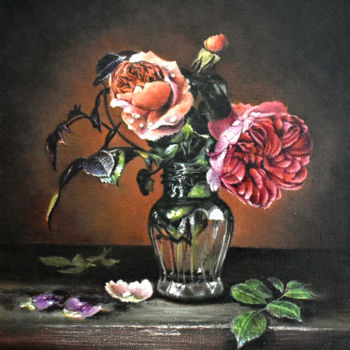 Schilderij getiteld "Розы" door Alex Bond, Origineel Kunstwerk, Olie
