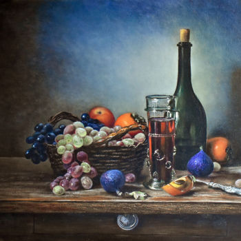 Painting titled "Корзина с виноградо…" by Alex Bond, Original Artwork, Oil