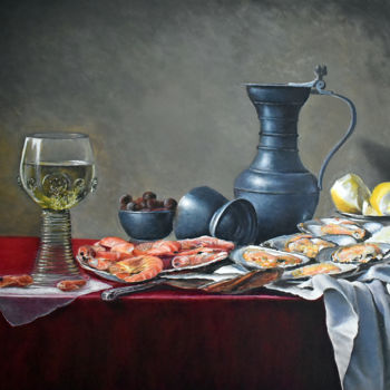 Painting titled "Завтрак из мидий по…" by Alex Bond, Original Artwork, Oil