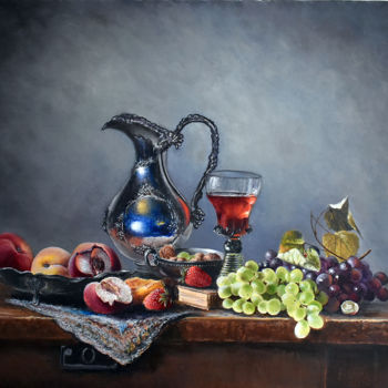 Painting titled "Juicy peach on a kn…" by Alex Bond, Original Artwork, Oil