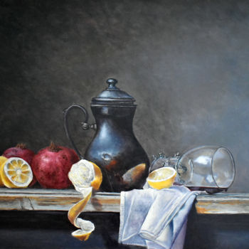 Pintura intitulada "Lemons, pomegranate…" por Alex Bond, Obras de arte originais, Óleo
